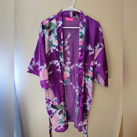 Peacock Floral Vibrant Purple  Kimono Size S/M - Picture 2 of 9